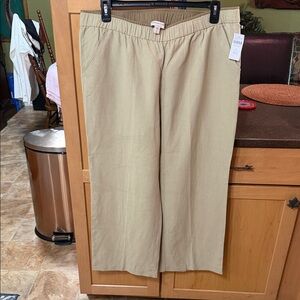 Coldwater creek silk linen Elastic Waist Wide Leg Pants in Khaki